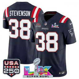 New England Patriots 38 Rhamondre Stevenson Navy F.U.S.E. Vapor Limited Men Jersey with 2026 Super Bowl LX & USA 250 Patches New England Patriots 38 Rhamondre Stevenson Navy F.U.S.E. Vapor Limited Men Jersey with 2026 Super Bowl LX & USA 250 Patches