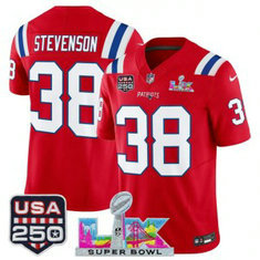 New England Patriots 38 Rhamondre Stevenson Red F.U.S.E. Vapor Limited Men Jersey with 2026 Super Bowl LX & USA 250 Patches New England Patriots 38 Rhamondre Stevenson Red F.U.S.E. Vapor Limited Men Jersey with 2026 Super Bowl LX & USA 250 Patches