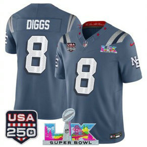 New England Patriots 8 Stefon Diggs Blue Rivalries F.U.S.E. Vapor Limited Men Jersey with 2026 Super Bowl LX & USA 250 Patches New England Patriots 8 Stefon Diggs Blue Rivalries F.U.S.E. Vapor Limited Men Jersey with 2026 Super Bowl LX & USA 250 Patches