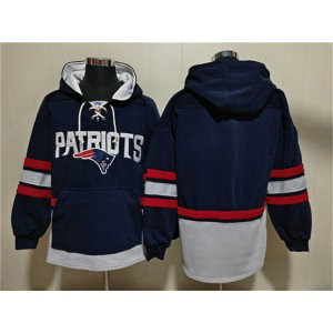 New England Patriots Blank Navy Ageless Must-Have Lace-Up Pullover Hoodie