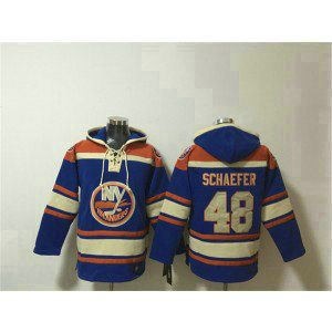 New York Islanders 48 Matthew Schaefer Royal Ageless Must-Have Lace-Up Pullover Hoodie