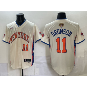 New York Knicks 11 Brunson Cream Finals Baseball Vapor Limited Men Jersey