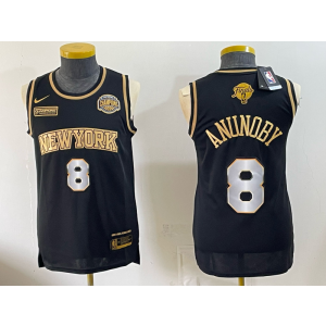 New York Knicks 8 Anunoby Black Gold Finals & Champions Men Jersey