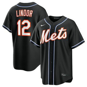 New York Mets 12 Francisco Lindor 2026 Black Out Cool Base Men Jersey