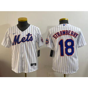 New York Mets 18 Darryl Strawberry White Cool Base Youth Jersey
