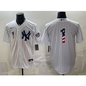 New York Yankees 1 White USA 250 Fourth of July Cool Base Men Jersey