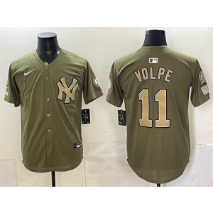 New York Yankees 11 Volpe Olive Salute to Service Cool Base Men Jersey