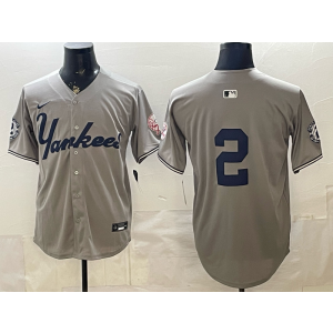 New York Yankees 2 Derek Jeter Grey Cool Base Men Jersey