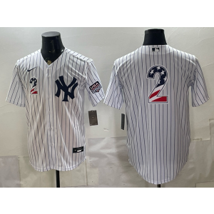 New York Yankees 2 Derek Jeter White USA 250 Fourth of July Cool Base Men Jersey