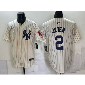 New York Yankees 2 Jeter Cream Men Jersey