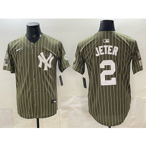 New York Yankees 2 Jeter Olive Salute to Service Cool Base Men Jersey