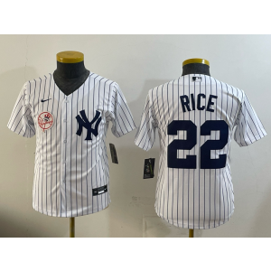 New York Yankees 22 Rice White Cool Base Youth Jersey
