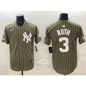 New York Yankees 3 Ruth Olive Salute to Service Cool Base Men Jersey