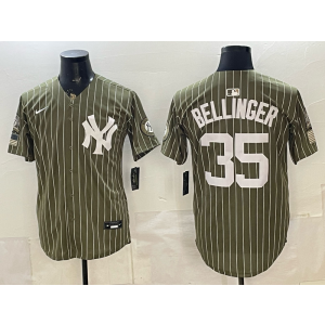 New York Yankees 35 Bellinger Olive Salute to Service Cool Base Men Jersey