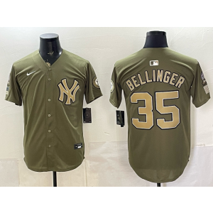 New York Yankees 35 Bellinger Olive Salute to Service Cool Base Men Jersey