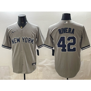New York Yankees 42 Rivera Grey Cool Base Men Jersey