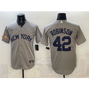New York Yankees 42 Robinson Grey Cool Base Men Jersey
