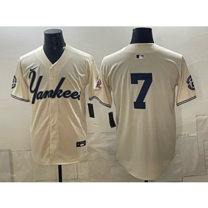 New York Yankees 7 Mickey Mantle Cream Men Jersey