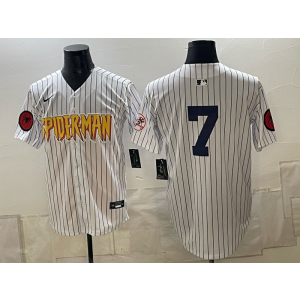 New York Yankees 7 Mickey Mantle White Yellow Men Jersey