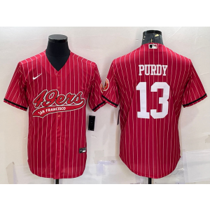 Nike 49ers 13 Brock Purdy Red Stripe Vapor Baseball Limited Men Jersey
