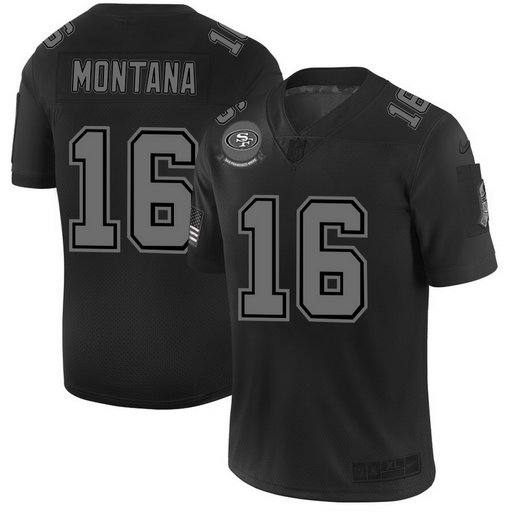 Nike 49ers 16 Joe Montana 2019 Black Salute To Service Fashion Limited Jersey