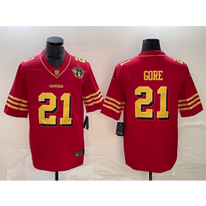 Nike 49ers 21 Deion Sanders Red Gold 75th Vapor Limited Men Jersey