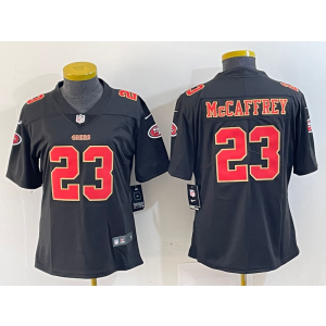Nike 49ers 23 Christian McCaffrey Black Gold Vapor Limited Women Jersey