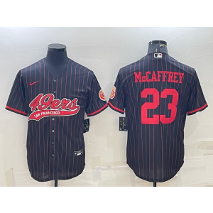 Nike 49ers 23 Christian McCaffrey Black Stripe Vapor Baseball Limited Men Jersey