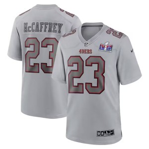 Nike 49ers 23 Christian McCaffrey Gray 2024 Super Bowl LVIII Vapor Limited Men Jersey