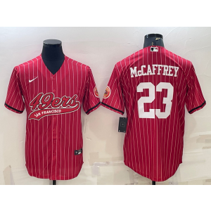 Nike 49ers 23 Christian McCaffrey Red Stripe Vapor Baseball Limited Men Jersey