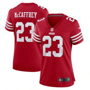 Nike 49ers 23 Christian McCaffrey Red Vapor Untouchable Limited Women Jersey(Run Small)