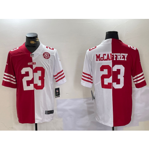 Nike 49ers 23 Mccaffrey White Red Split Vapor Limited Men Jersey