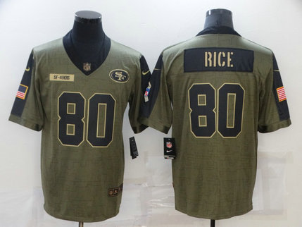 Nike 49ers 80 Jerry Rice Olive 2021 Salute To Service Limited Jersey