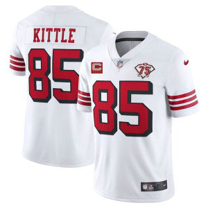 Nike 49ers 85 George Kittle White With C Patch 2021 75th Anniversary Throwback Vapor Limited Men Jersey Nike 49ers 85 George Kittle White With C Patch 2021 75th Anniversary Throwback Vapor Limited Men Jersey