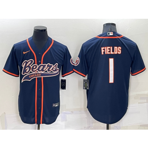 Nike Bears 1 Justin Field Navy Vapor Baseball Limited Men Jersey