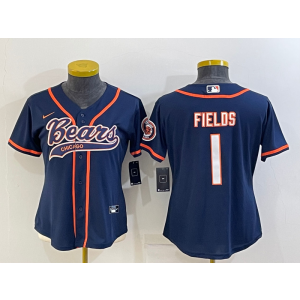 Nike Bears 1 Justin Fields Blue Vapor Baseball Limited Women Jersey