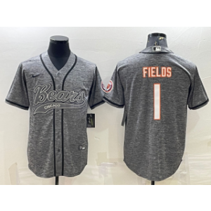 Nike Bears 1 Justin Fields Grey With Patch Vapor Baseball Limited Men Jersey Nike Bears 1 Justin Fields Grey With Patch Vapor Baseball Limited Men Jersey