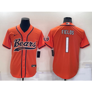 Nike Bears 1 Justin Fields Orange Baseball Vapor Limited Men JerseyJersey