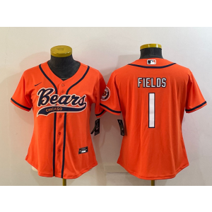 Nike Bears 1 Justin Fields Orange Vapor Baseball Limited Women Jersey