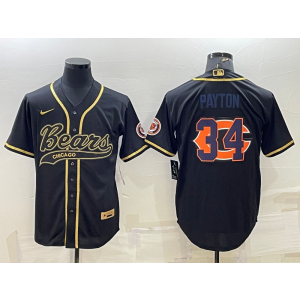 Nike Bears 34 Walter Payton Black Gold Vapor Baseball Logo Limited Men Jersey