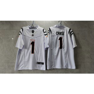 Nike Bengals 1 Ja'Marr Chase White 2023 F.U.S.E Vapor Limited Men Jersey