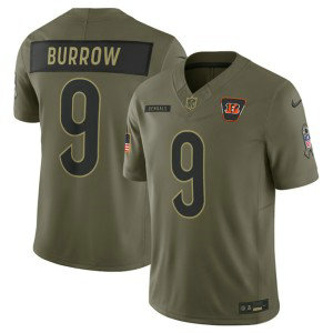 Nike Bengals 9 Joe Burrow Olive 2025 Salute to Service F.U.S.E. Vapor Limited Men Jersey