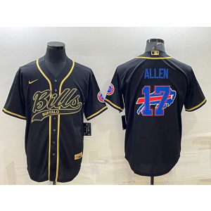 Nike Bills 17 Josh Allen Black Gold Vapor Baseball Logo Limited Men Jersey