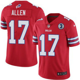 Nike Bills 17 Josh Allen Red With NO.3 Patch Vapor Untouchable Limited Men Jersey
