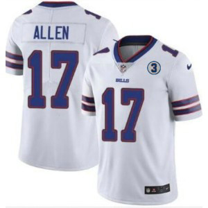 Nike Bills 17 Josh Allen White With NO.3 Patch Vapor Untouchable Limited Men Jersey