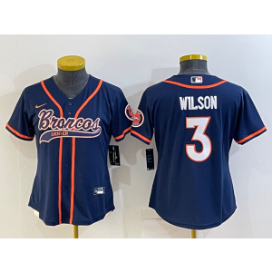 Nike Broncos 3 Wilson Blue Vapor Baseball Limited Women Jersey