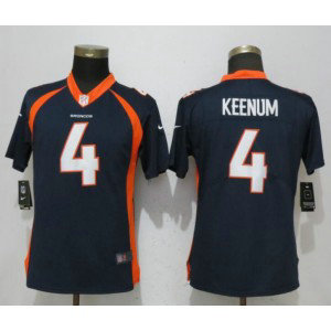 Nike Broncos 4 Case Keenum Navy Vapor Untouchable Limited Women Jersey
