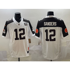Nike Browns 12 Shedeur Sanders White Brown F.U.S.E. Vapor Limited Men Jersey
