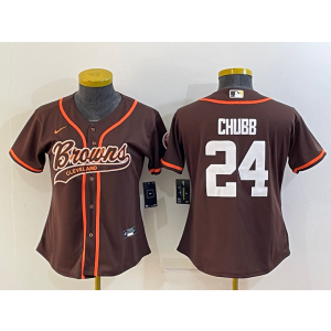 Nike Browns 24 Nick Chubb Brown Vapor Baseball Limited Women Jersey