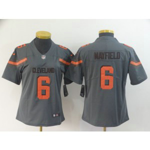 Nike Browns 6 Baker Mayfield Grey Inverted Legend Women Jersey